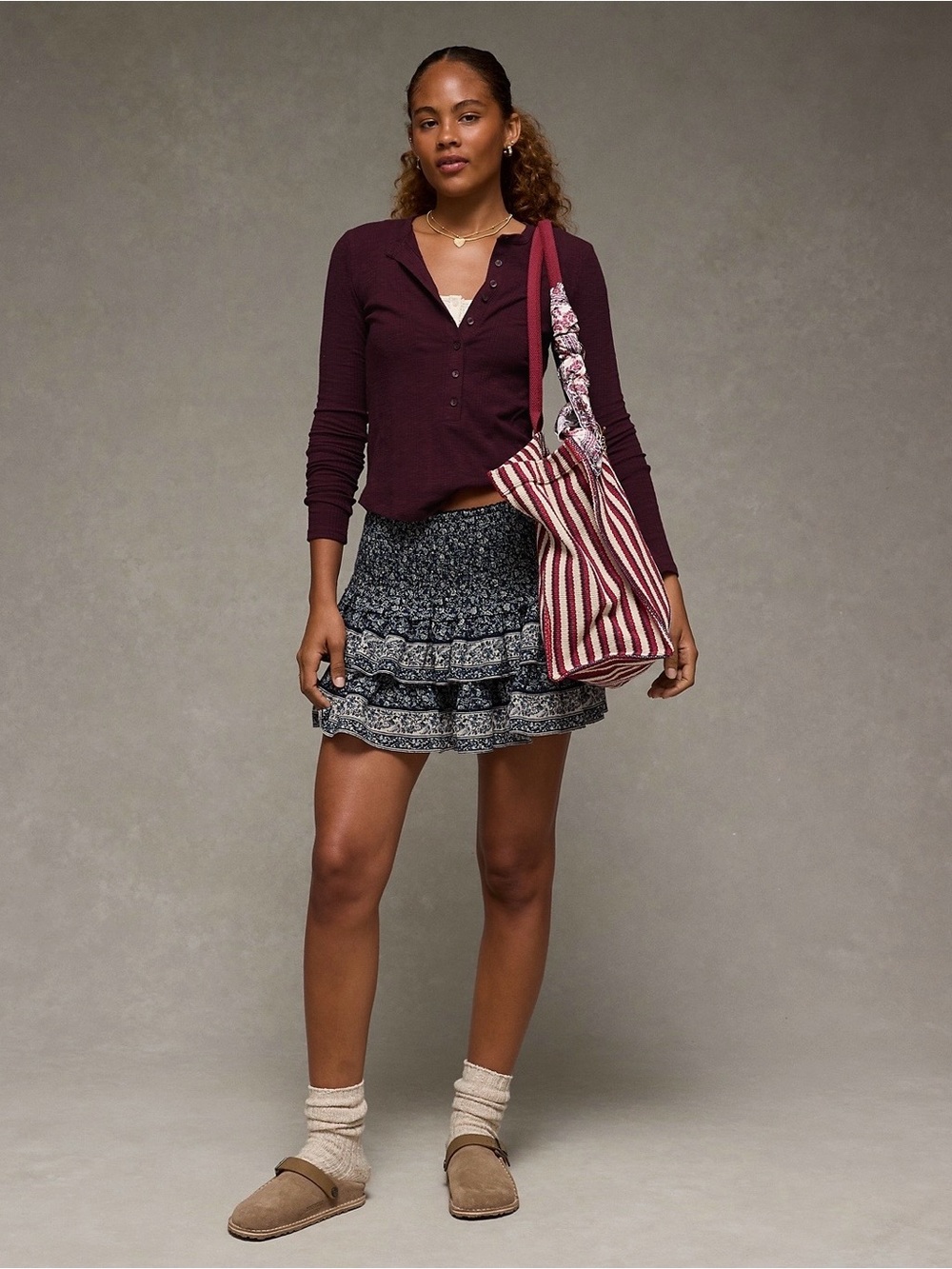 American Eagle Outfitters Long Sleeve Henley T-Shirt